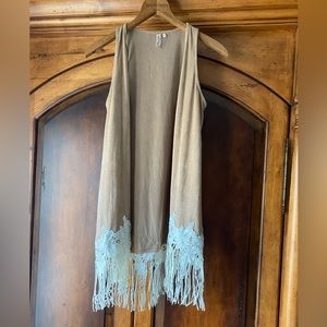 Boho Suede and Crochet Fringe Vest XS